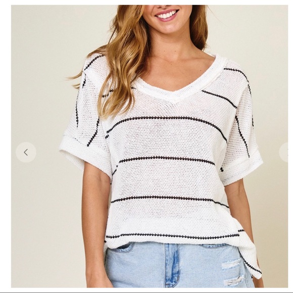 ROUND NECK Lily chic 3/4 sleeves Striped Knit sweater Top - Picture 3 of 6